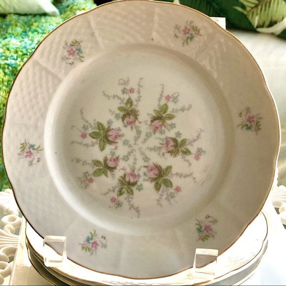 4 Fine Bone China Pink Roses Salad Dessert Plates - Picture 3 of 6